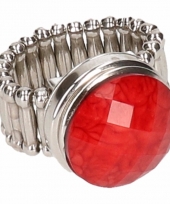 Carnavalskleding zilveren metalen ring rode steen chunk