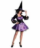 Carnavalskleding zwart paarse heksen jurk kant