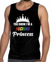 Carnavalskleding zwart you know i am a fucking princess tanktop mouwloos gay pride shirt heren