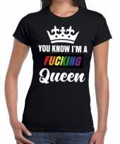 Carnavalskleding zwart you know i am a fucking queen t-shirt dames