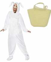 Witte paashazen carnavalskleding maat l mandje dames heren